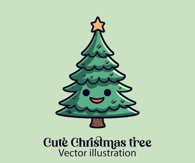 Lindo árbol de Navidad vector felices vacaciones de invierno dibujos animados de Navidad