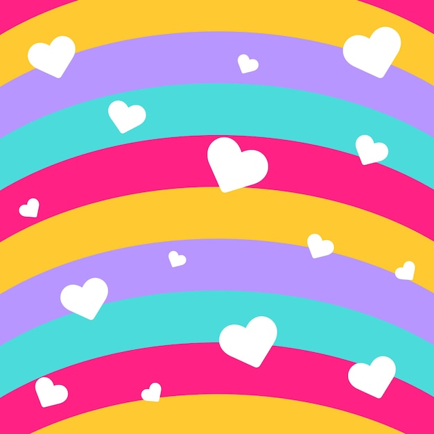 Lindo arco iris de fondo colorido con corazones Vector