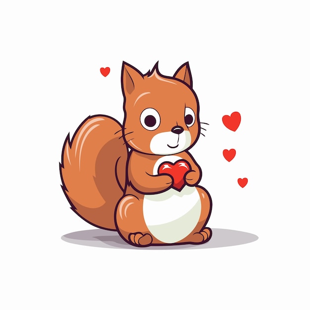 Vector lindo ardilla sosteniendo un corazón ilustración vectorial en fondo blanco