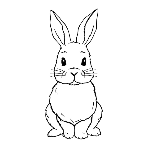 Lindo arte de línea de conejo. Ilustración de vector de dibujo de conejito de Pascua. Dibujos para colorear para niños.