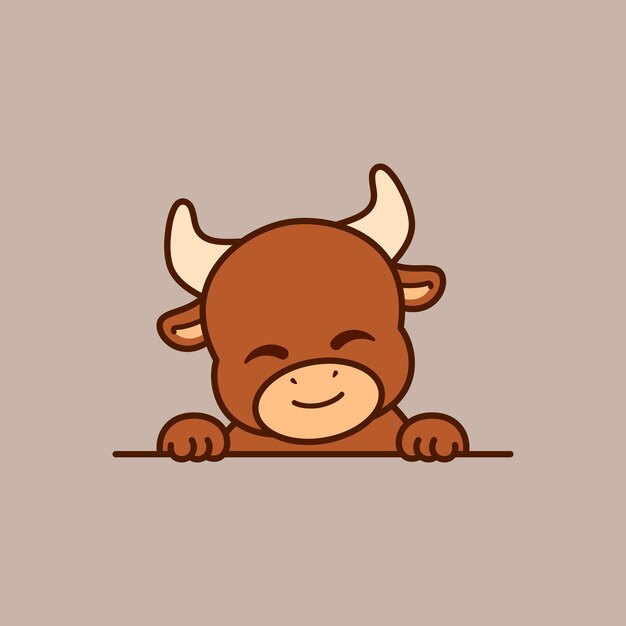 lindo, asomarse, toro, vector, ilustración