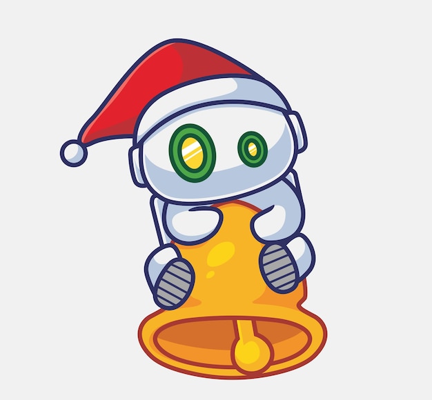 Lindo astronauta abrazando una campana gigante Persona de dibujos animados aislada Ilustración de Navidad Estilo plano