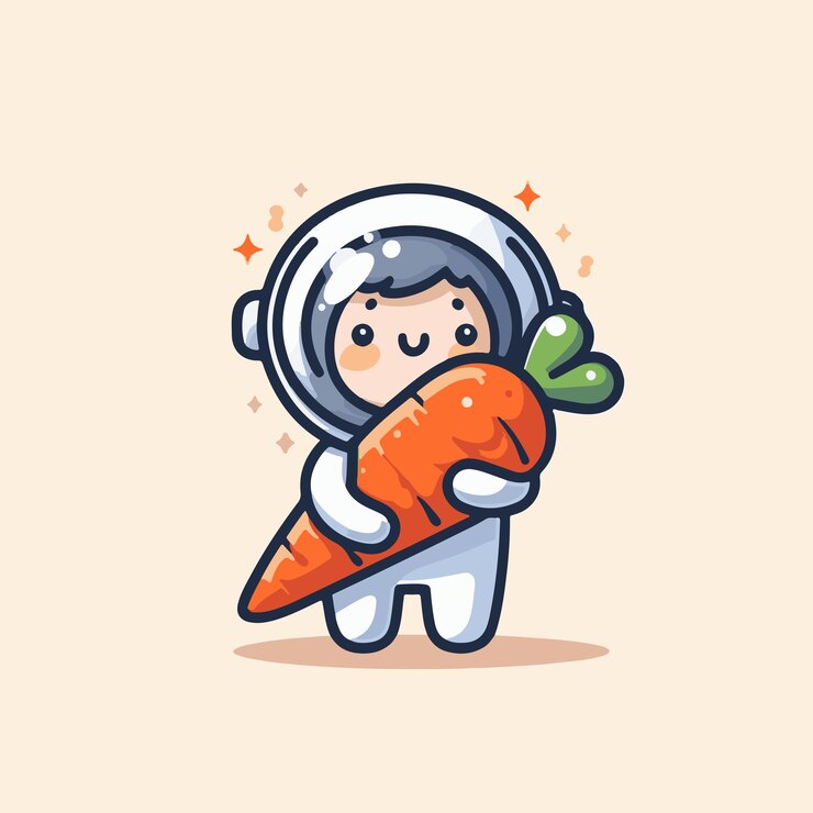 Lindo astronauta abrazo zanahoria dibujos animados icono vectorial ilustración ciencia tecnología icono concepto aislado