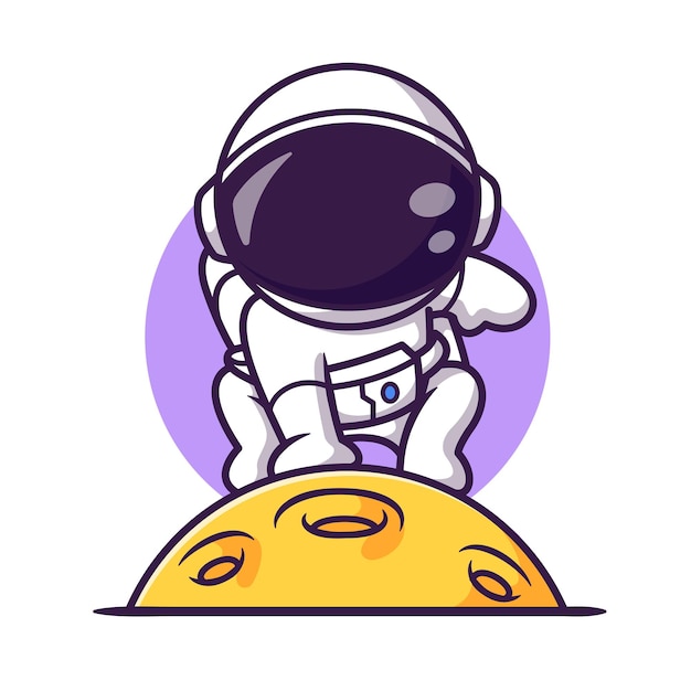 Lindo astronauta aterrizando en la luna Dibujos animados Vector Icono Ilustración Ciencia Tecnología Icono Concepto