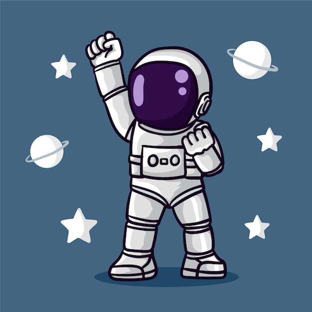 Lindo astronauta bailando estilo de dibujos animados de espíritu