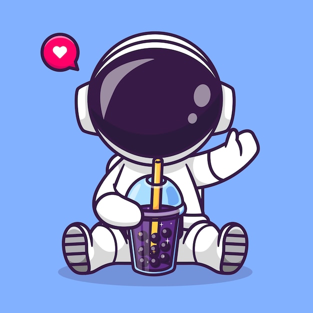 Lindo astronauta bebiendo boba leche té espacio dibujos animados vector icono ilustración ciencia bebida aislada