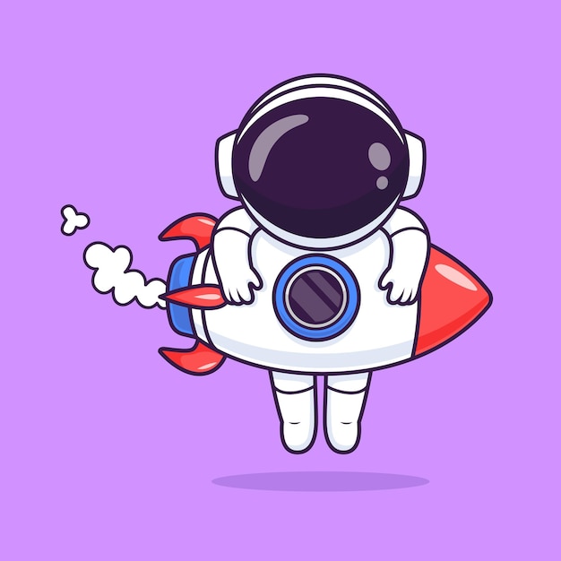 Lindo Astronauta Colgando De Cohete Dibujos Animados Vector Icono Ilustración Ciencia Tecnología Aislada Plana