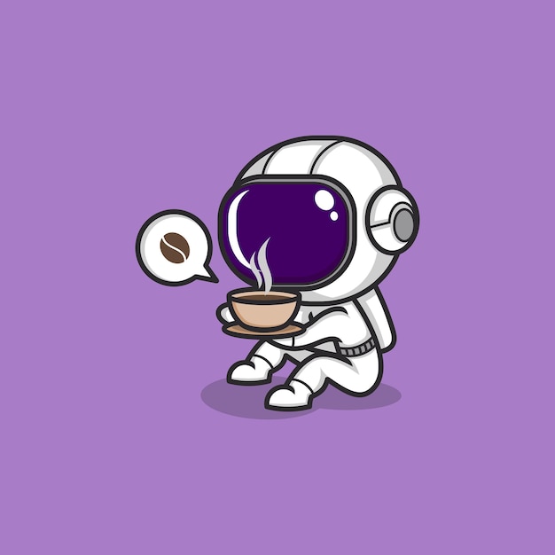 lindo astronauta de dibujos animados con café