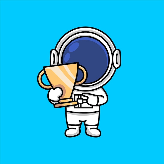 Lindo astronauta con dibujos animados de campeón trofeo