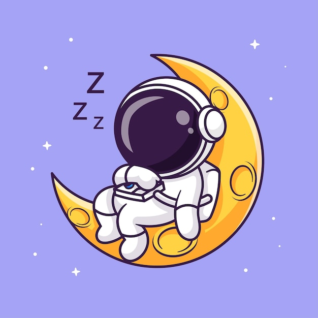 Lindo astronauta durmiendo en la luna Dibujos animados Vector Icono Ilustración Ciencia Tecnología Icono aislado