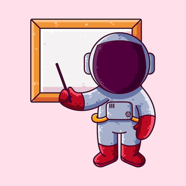 Vector lindo astronauta explicando con la ilustración del vector de dibujos animados de la placa. vector de caracteres de estilo de dibujos animados.