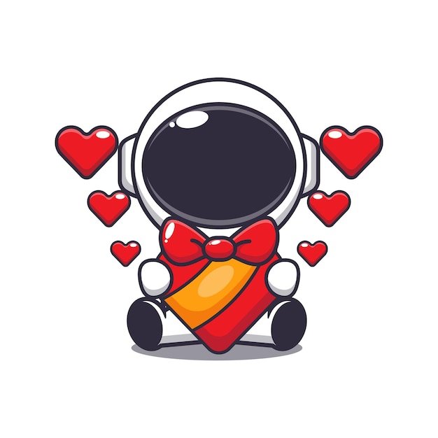 Lindo astronauta feliz con regalo de amor en el día de san valentín.