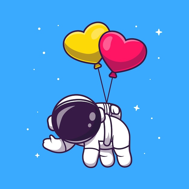 Lindo astronauta flotando con amor globo dibujos animados Vector icono ilustración. Concepto de icono de tecnología de ciencia aislado Vector Premium. Estilo de dibujos animados plana