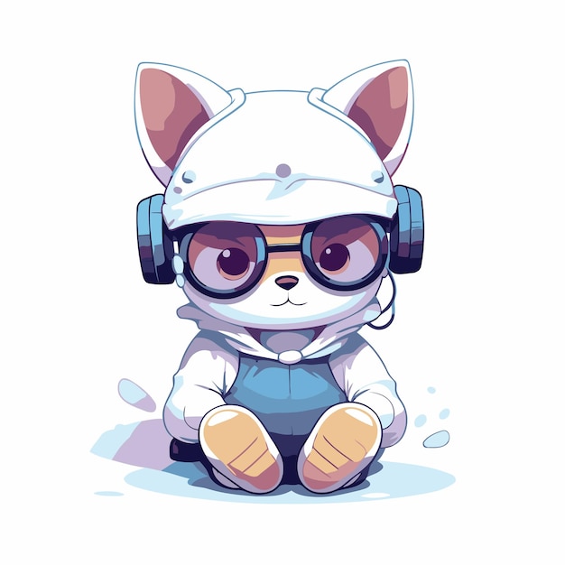 Lindo astronauta gato de dibujos animados con casco y gafas Ilustración vectorial