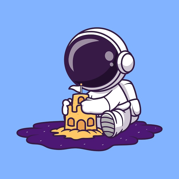 Lindo astronauta jugando castillo de arena espacio dibujos animados vector icono ilustración ciencia tecnología aislar