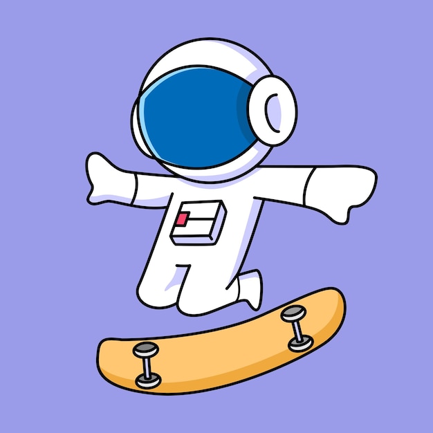 lindo astronauta jugando diseño de dibujos animados de patineta
