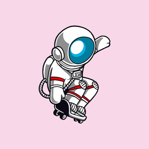 Lindo astronauta jugando patineta vector ilustración