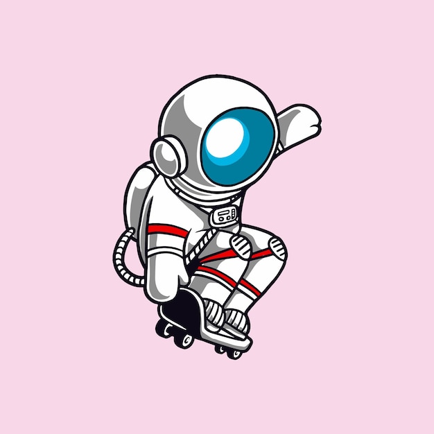 Vector lindo astronauta jugando patineta vector ilustración