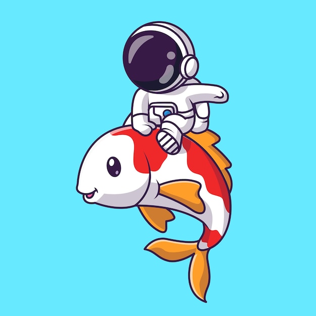 Lindo astronauta jugando con peces dibujos animados Vector icono ilustración ciencia animal icono aislado plano