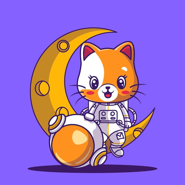 Vector lindo astronauta jugando sentado en una ilustración de icono de luna