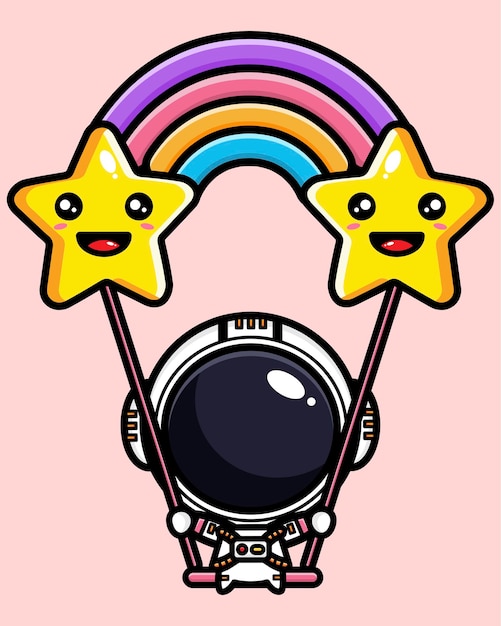 lindo astronauta jugando swing en el espacio