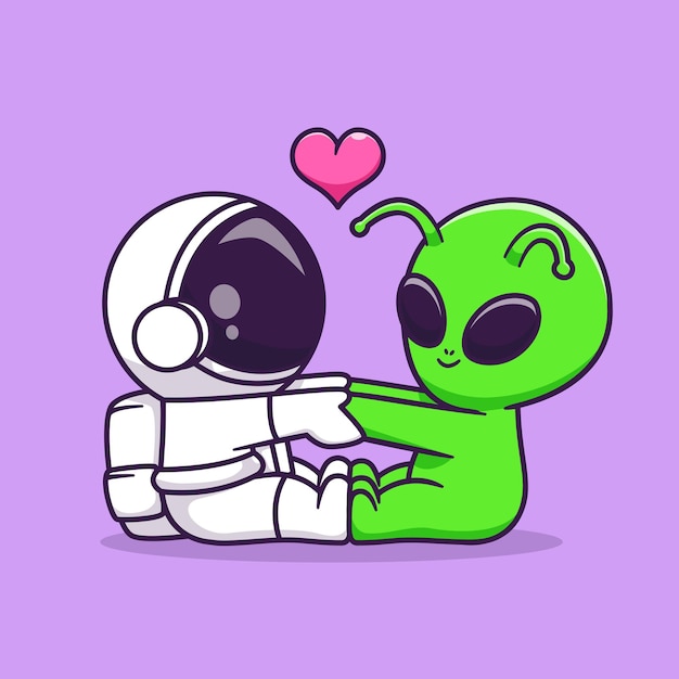 Lindo astronauta y lindo alienígena jugando dibujos animados vector icono ilustración ciencia tecnología aislada