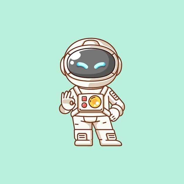 Lindo astronauta mano de paz kawaii chibi personaje mascota ilustración estilo de contorno