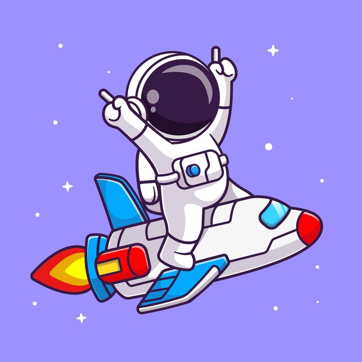 Vector lindo astronauta montando avión en el espacio de dibujos animados vector icono ilustración. icono de ciencia tecnología plana