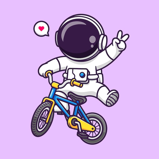 Lindo astronauta montando bicicleta dibujos animados Vector icono ilustración ciencia deporte icono concepto aislado