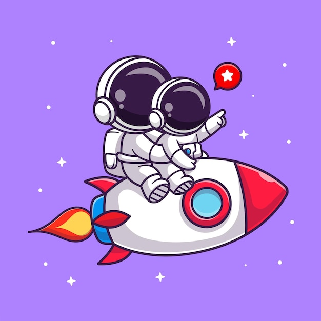 Lindo astronauta montando cohete con bebé astronauta en el espacio Dibujos animados Vector Icono Ilustración. Ciencia