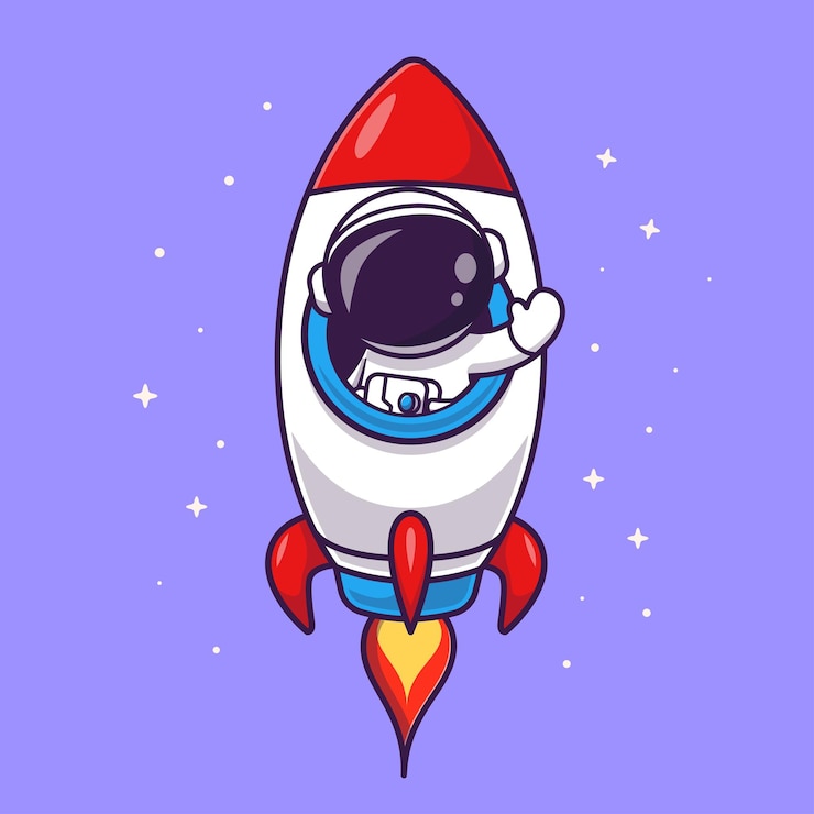 Lindo astronauta montando cohete en el espacio Dibujos animados Vector Icono Ilustración Ciencia Tecnología aislada