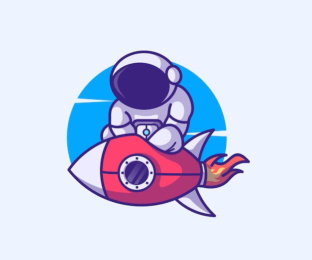 Vector lindo astronauta montando cohete ilustración mascota personaje estilo plano dibujos animados premium vector