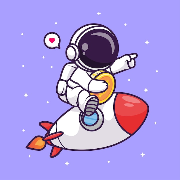 Vector lindo astronauta montando cohete con moneda de oro en el espacio dibujos animados vector icono ilustración ciencia dinero