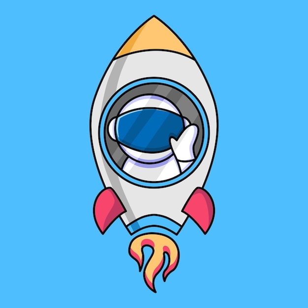 Lindo astronauta montando diseño de dibujos animados de nave espacial