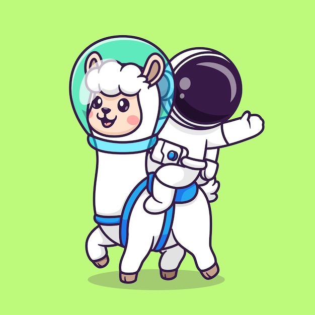 Lindo Astronauta Montando Llama Alpaca Astronauta Dibujos Animados Vector Icono Ilustración Ciencia Animal Icono