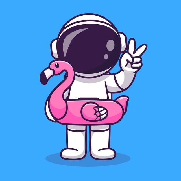 Lindo astronauta con neumáticos de flamenco y signo de la paz icono de vector de dibujos animados ilustración icono de verano