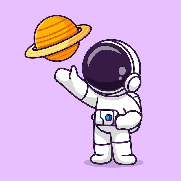Lindo Astronauta Observando Planeta Dibujos Animados Vector Icono Ilustración Ciencia Tecnología Icono Aislado