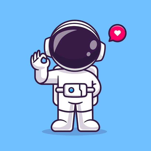 Lindo astronauta con Ok signo mano dibujos animados Vector icono ilustración ciencia tecnología icono aislado