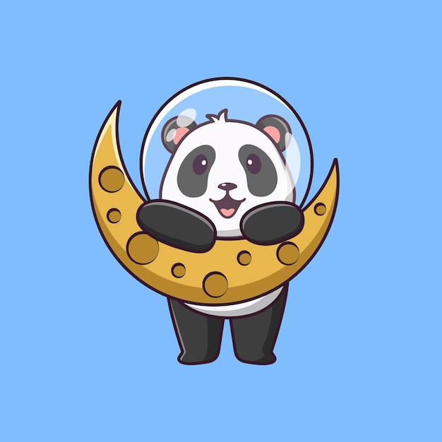 Lindo astronauta panda con luna creciente vector dibujos animados ilustración dibujos animados clipart