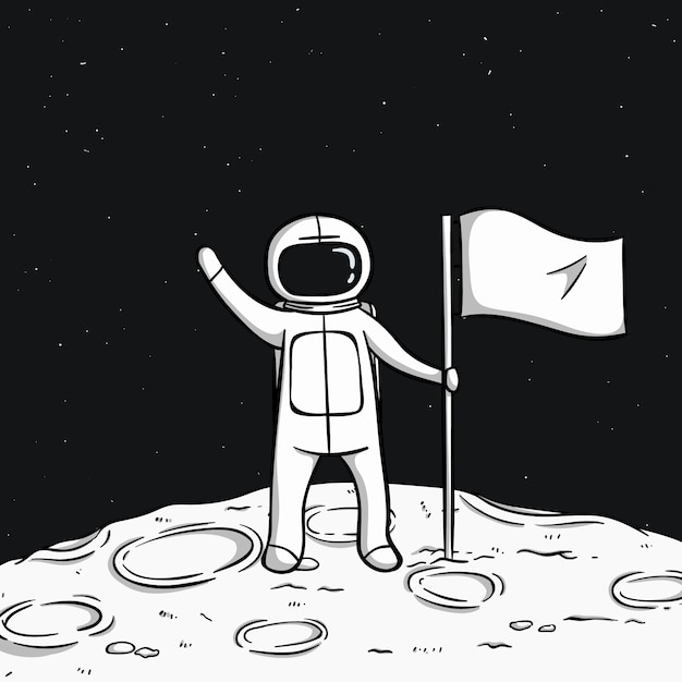 Lindo astronauta parado en la luna y sostener una bandera