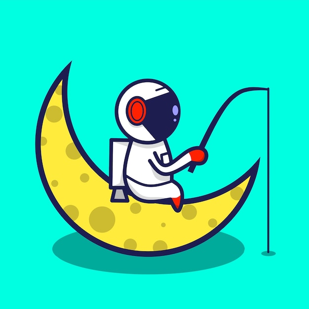 Vector lindo astronauta pescando en la luna