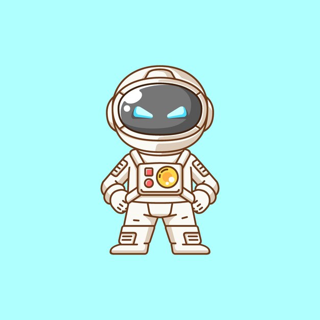 Lindo astronauta posa kawaii chibi personaje mascota ilustración estilo de contorno