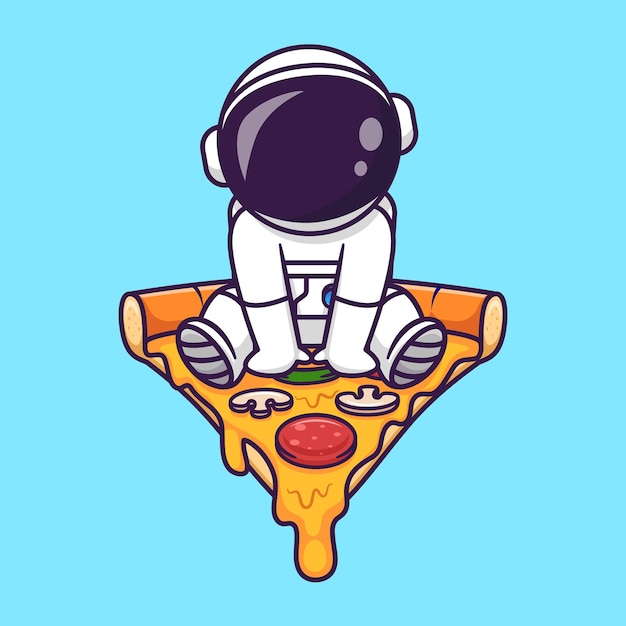 Vector lindo astronauta sentado en pizza dibujos animados vector icono ilustración ciencia comida icono concepto aislado