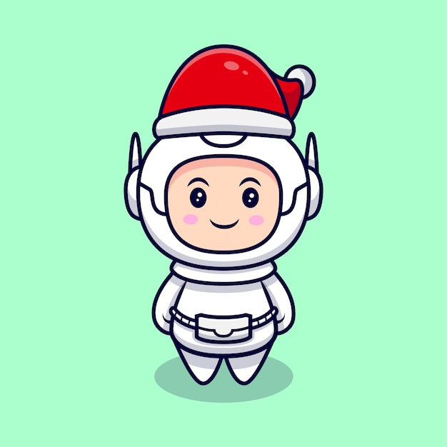 Lindo astronauta con sombrero de navidad ilustración de dibujos animados. estilo de dibujos animados plana