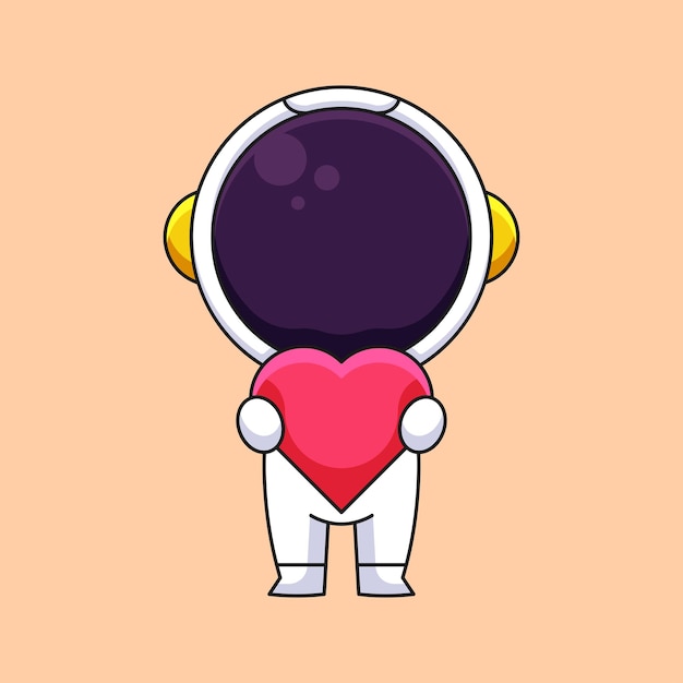 Lindo astronauta sosteniendo amor hogar dibujos animados mascota doodle arte dibujado a mano concepto vector kawaii icono ilustración