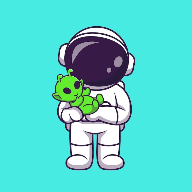 Lindo astronauta sosteniendo bebé alienígena dibujos animados vector icono ilustración ciencia tecnología aislada plana