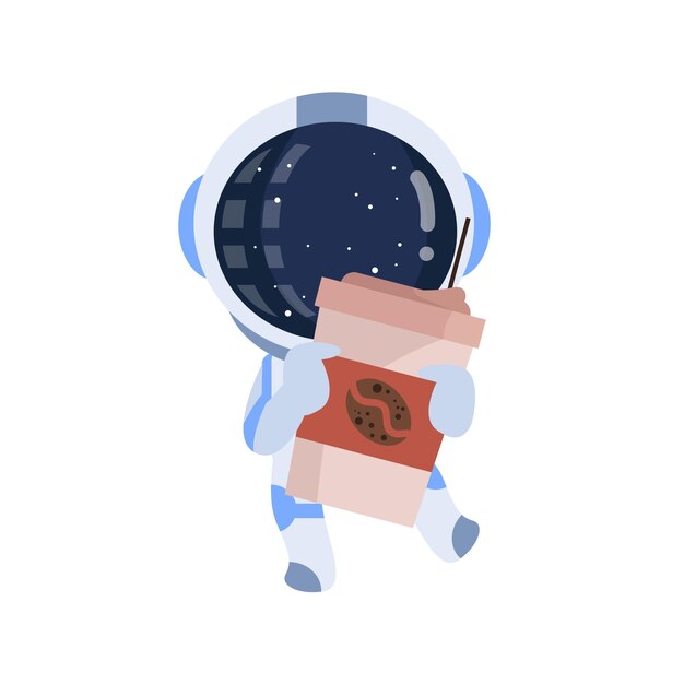 Lindo astronauta sosteniendo firmemente la ilustración de la taza de café
