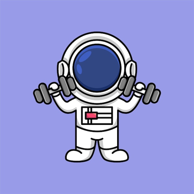 Lindo astronauta sosteniendo una ilustración de dibujos animados de pesas