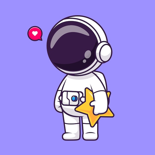 Vector lindo astronauta sosteniendo la ilustración de icono de vector de dibujos animados de estrella. icono de ciencia tecnología aislado plano