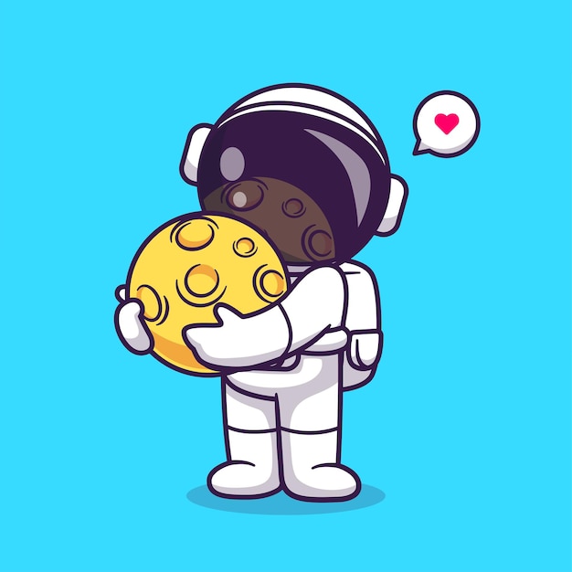 Vector lindo astronauta sosteniendo la ilustración del icono del vector de dibujos animados de la luna. ciencia tecnología icono concepto aislado premium vector. estilo de dibujos animados plana